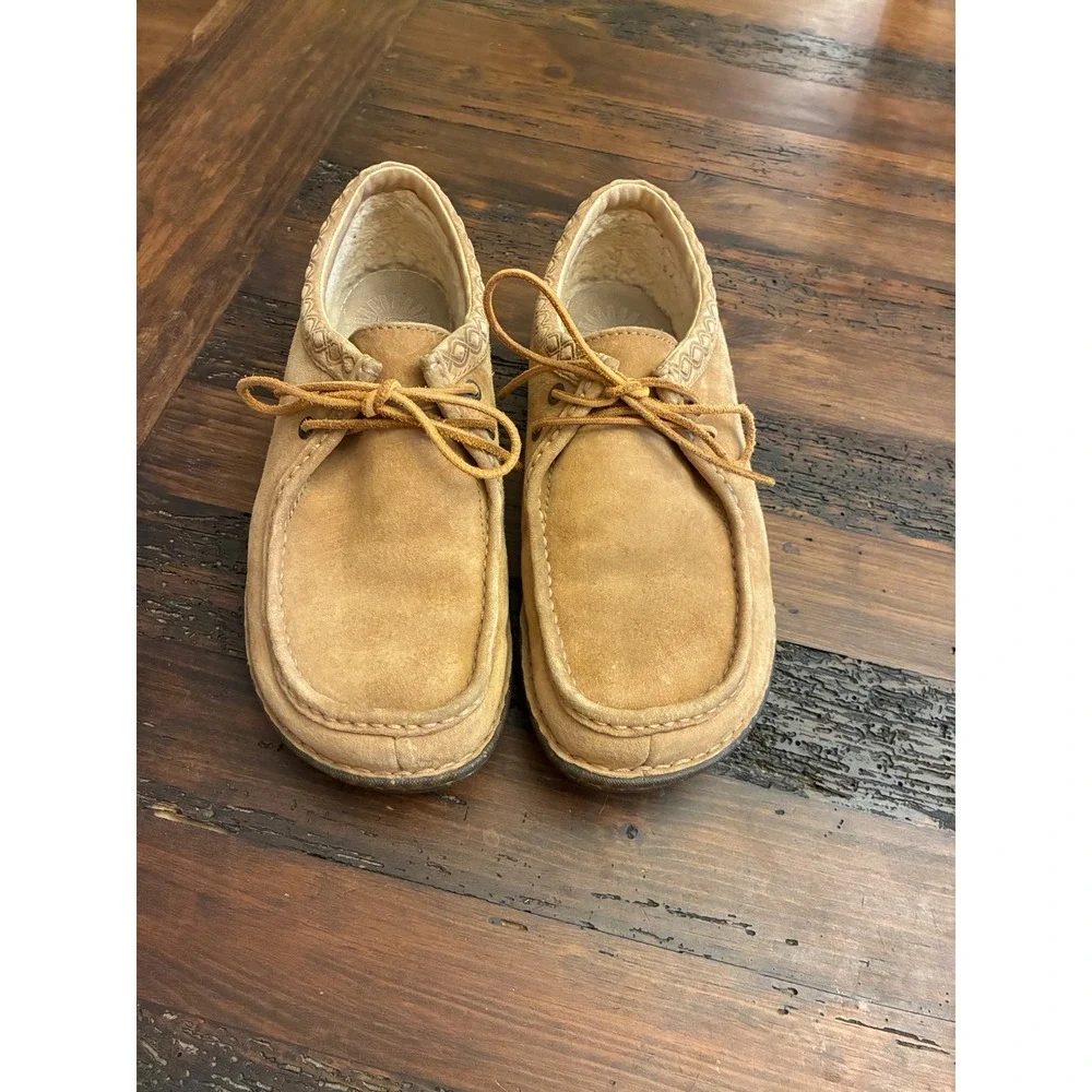 UGG Hermosa Moc Toe Oxfords Men's Size 10 Luxury Leather Cozy Casual Lace Up Tan